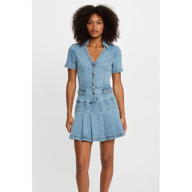 Robe courte trapèze en jean denim stone <span itemprop=