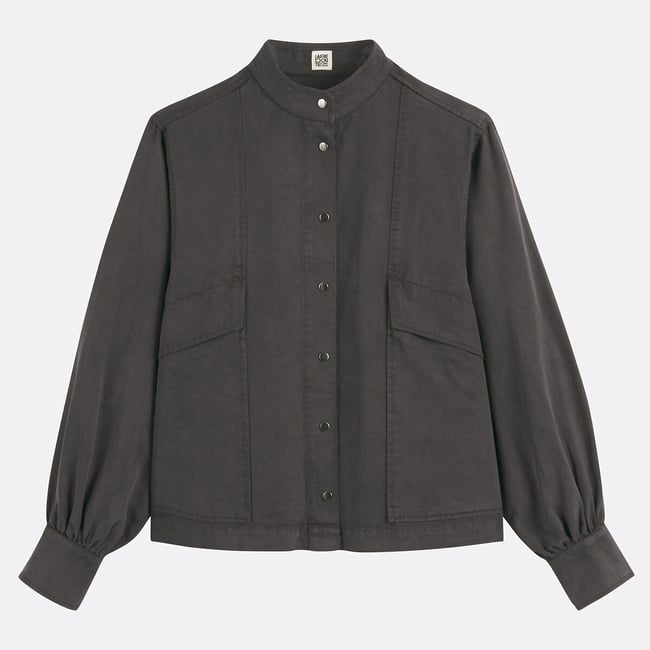 Lyocell/Cotton Shirt with High Neck, carbon grey, LA REDOUTE COLLECTIONS