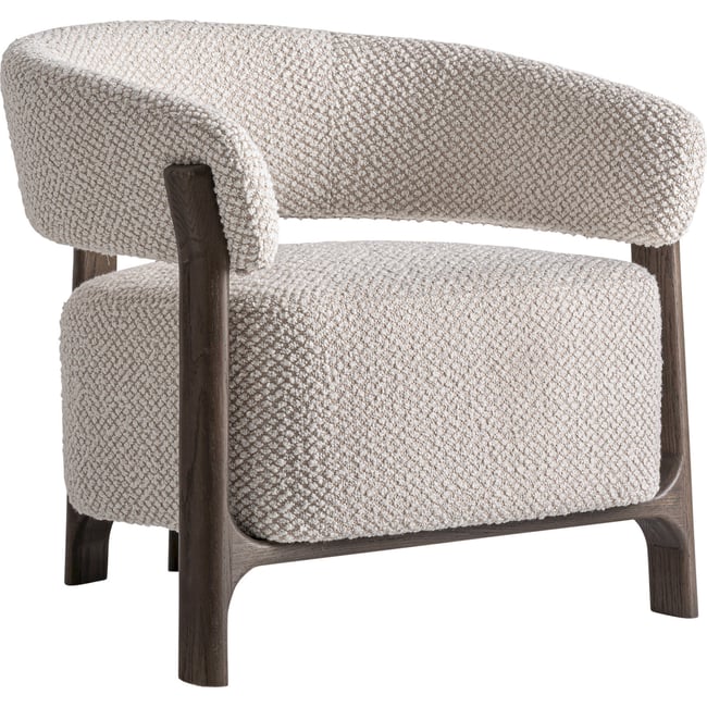 Fauteuil contemporain bois et tissu bouclé Couleur écru et brun <span itemprop=