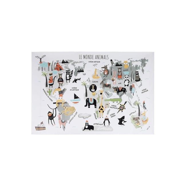 Sticker mural Mappemonde 90x60 cm Continents gris Couleur v002229 <span itemprop=