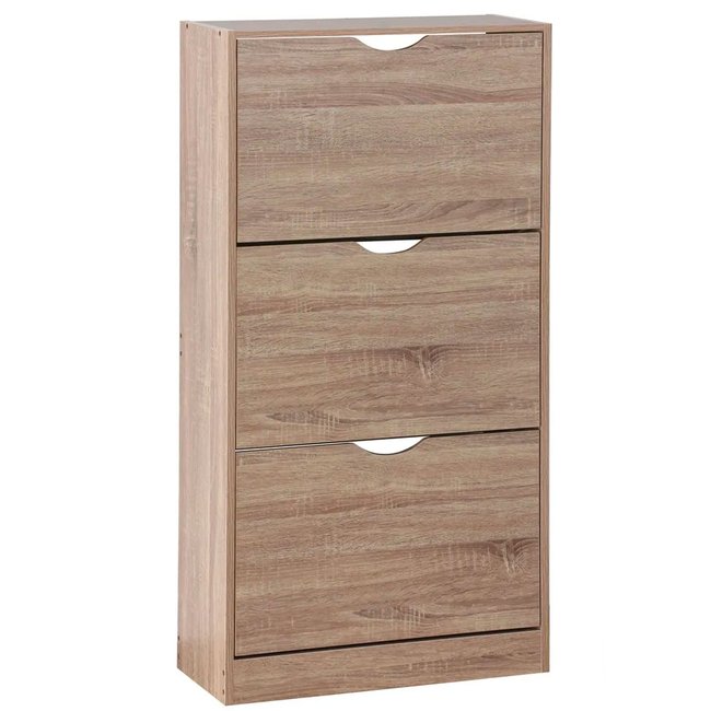 Meuble à chaussures bois 3 placards 60x24x115cm Couleur bois <span itemprop=