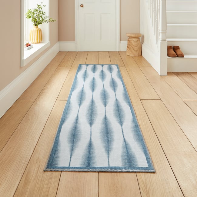 Kasuri Washable Runner Rug, midnight blue, SCION