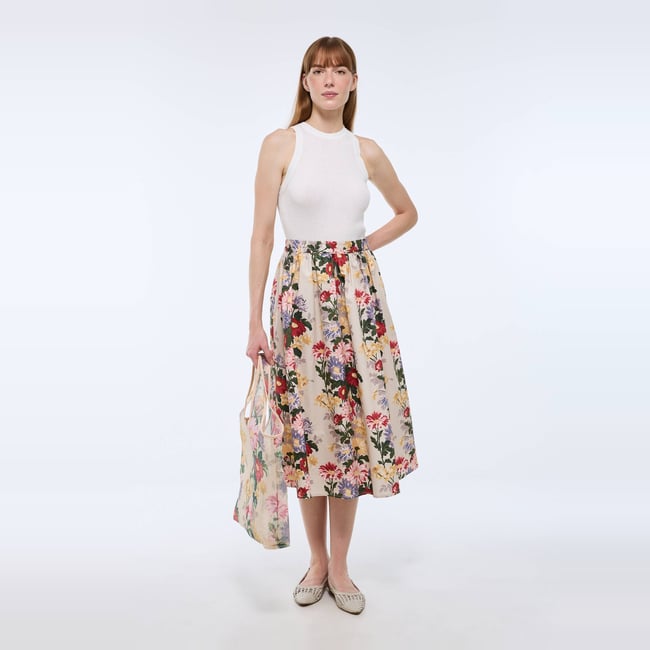 Jupe midi imprimée en coton BIO GOTS multi co <span itemprop=