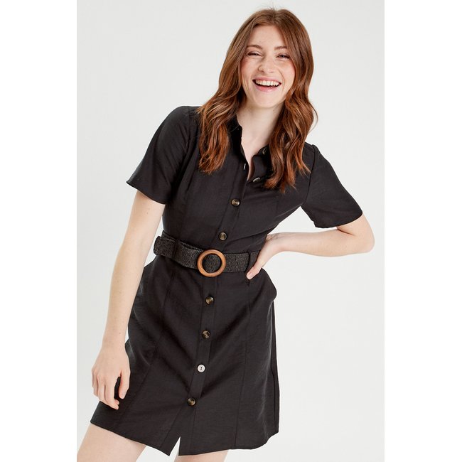 Robe trapèze ceinturée noir <span itemprop=