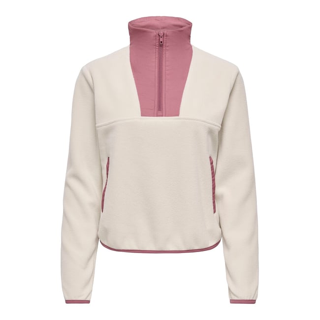 Casaco polar com meio fecho bege <span itemprop=