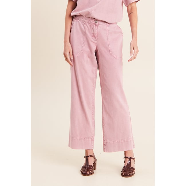 Pantalon large taille haute fluide rose <span itemprop=