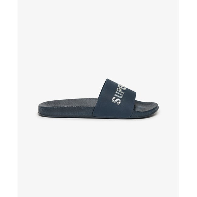 Claquettes de Piscine Métallisées Premium bleu marine myrtille/argent <span itemprop=