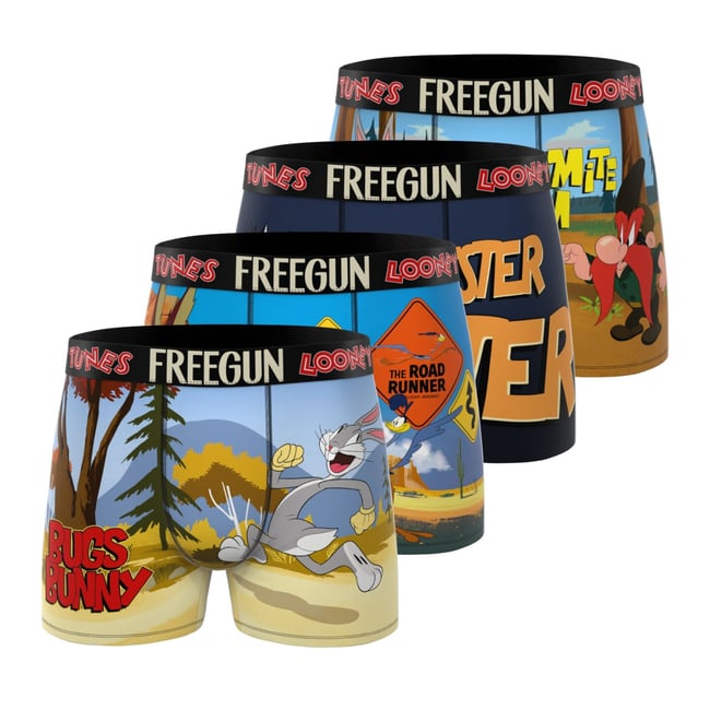 Lot De 4 Boxers Looney Tunes bleu/beige/marron/noir/rouge <span itemprop=