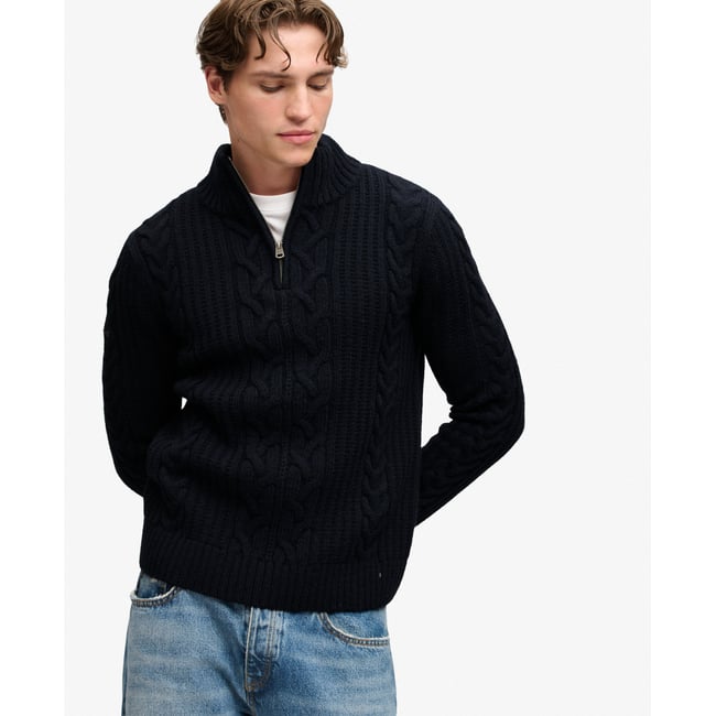 Pull Jacob Cable à Demi-Fermeture Éclair bleu marine éclipse <span itemprop=