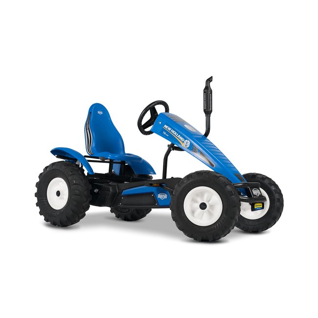 Kart à pédale électrique tracteur XXL New Holland E-BFR bleu <span itemprop=