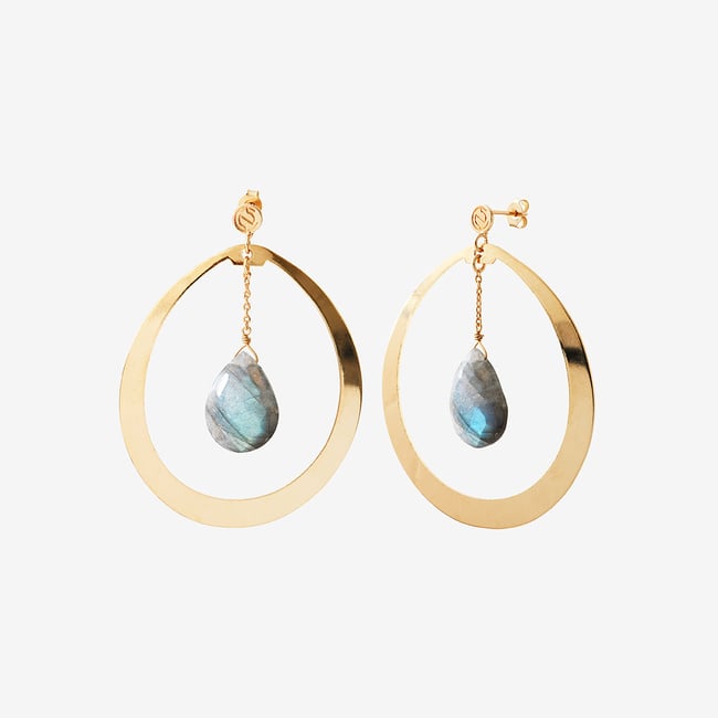 Boucles d'oreilles créoles solange labradorite gris <span itemprop=