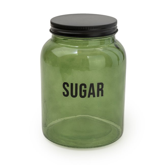 Glass Sugar Storage Jar in Green/Black, green, SO'HOME