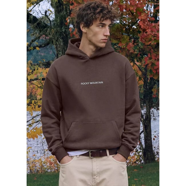 Sweat-shirt imprimé capuche marron <span itemprop=