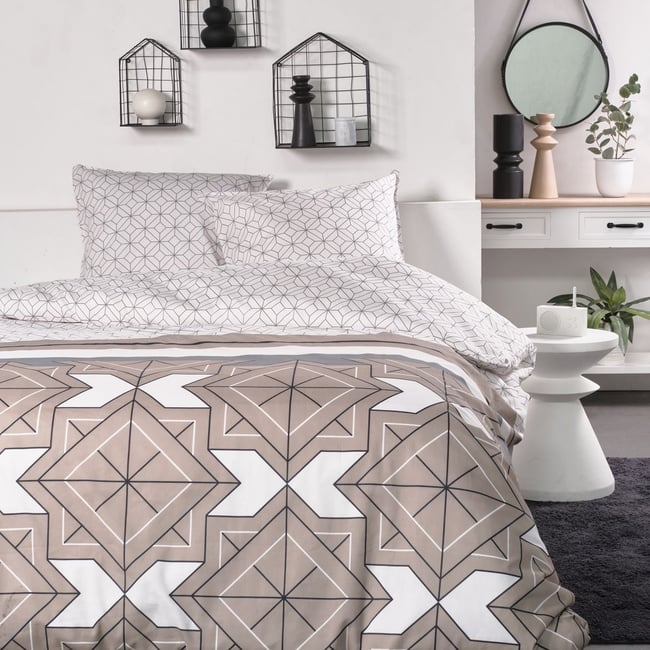Parure de lit imprimé Graphique coton SUNSHINE LILA blanc <span itemprop=