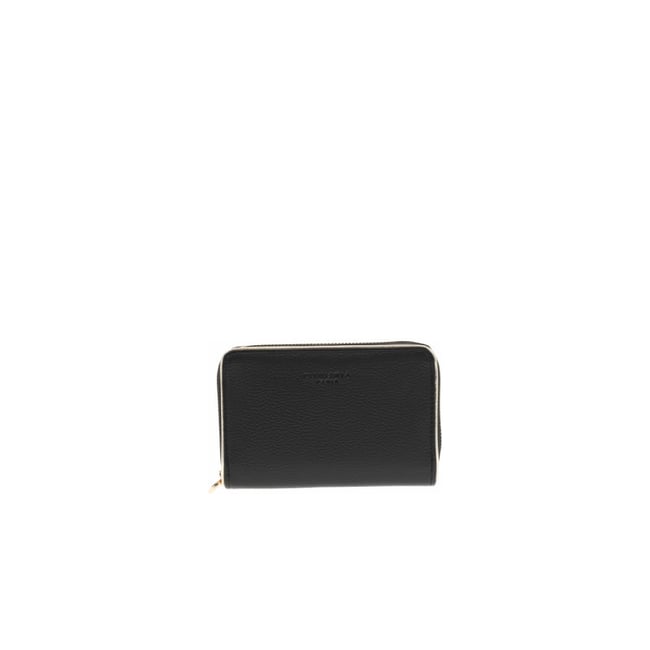 Portefeuille noir uni zippé avec le logo embossé sur l'avant noir <span itemprop=