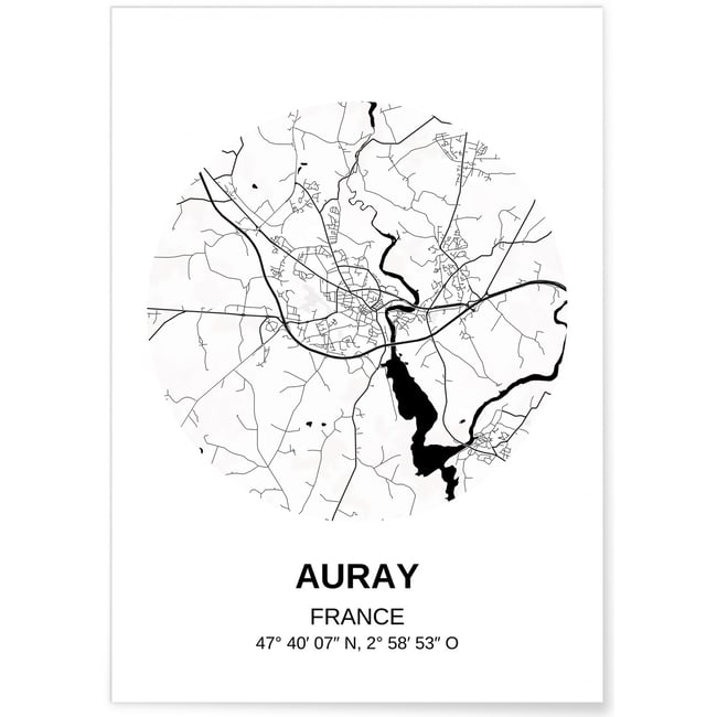 Affiche Carte Auray Couleur blanc <span itemprop=