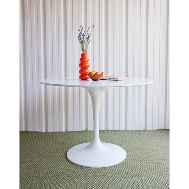 Table à manger tulipe blanche Karla N°1229 - Bon état Couleur blanc <span itemprop=