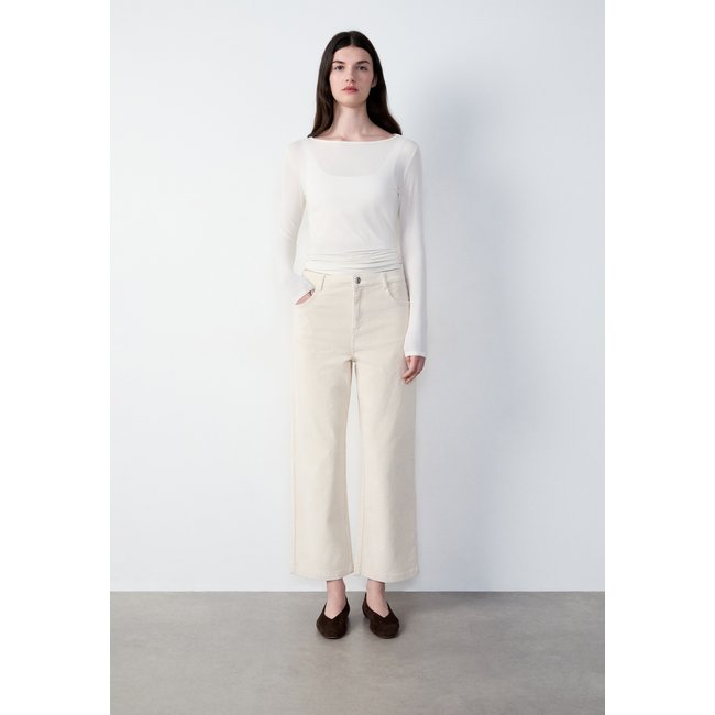 Pantalon velours en coton coupe large LETIZIA ecru <span itemprop=