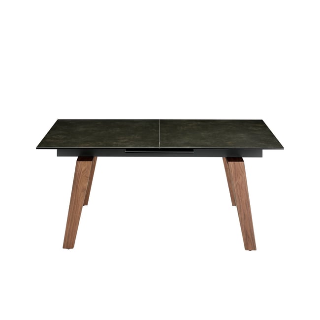 Table à manger à rallonge rectangulaire marbre porcelaine et noyer Couleur noyer | noir <span itemprop=