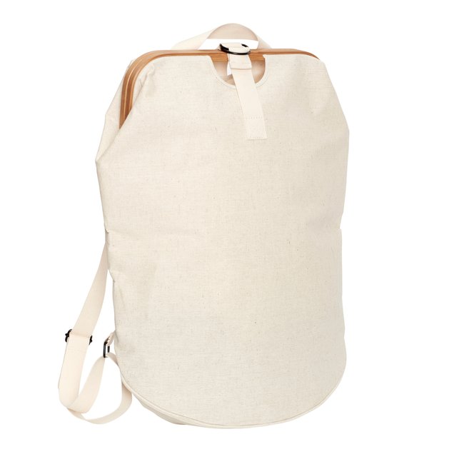 Sac à linge en bambou, toile et coton ECRU Couleur beige <span itemprop=