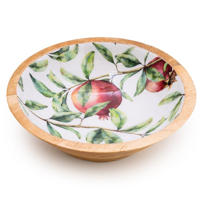 Large Pomegranate White Round Dish in Mango Wood, multi-coloured, SO'HOME