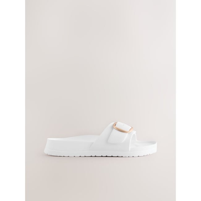 Sandales plates de plage à une bride blanc <span itemprop=