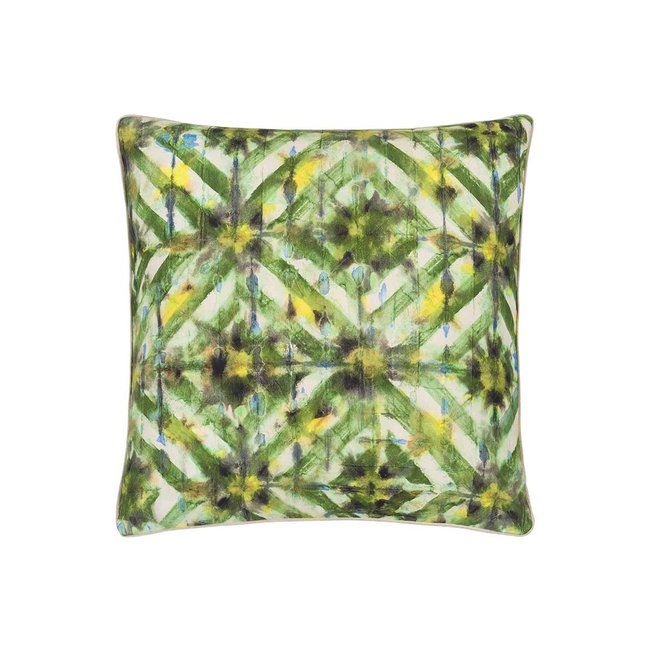 Housse de coussin imprimée en gabardine de coton, PARQUET BATIK FOREST vert forêt <span itemprop=