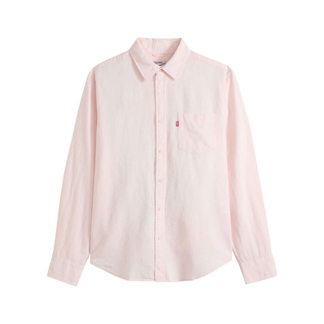 Chemise en coton rose à coupe droite pourvue d'un col à revers rose <span itemprop=