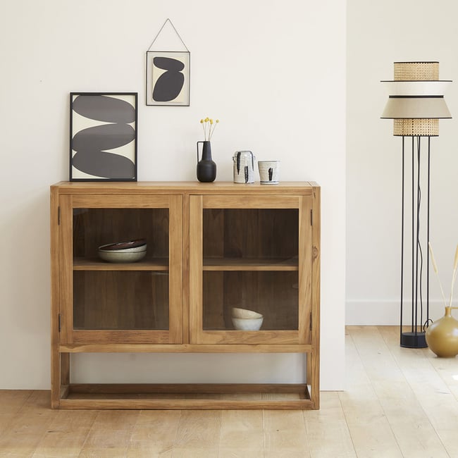 Buffet en teck massif 120 cm 2 portes  BOSTON Couleur naturel <span itemprop=