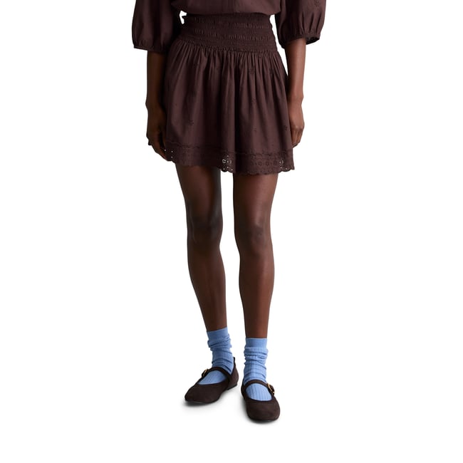 Broderie-Anglaise-Mini jupe évasée en pur coton bio dunkelrot <span itemprop=