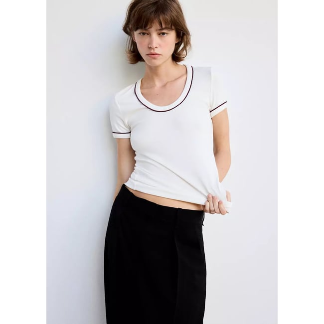 T-shirt maille côtelée liserés blanc <span itemprop=