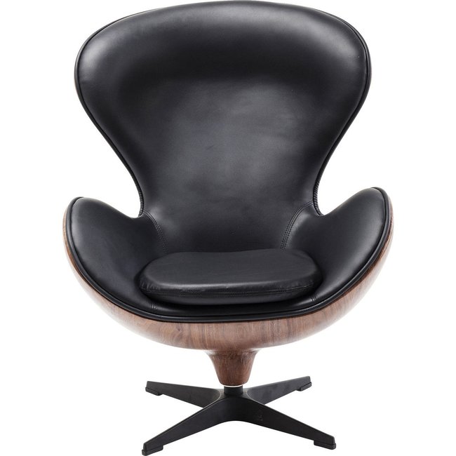 Fauteuil pivotant en simili et noyer, LOUNGE Couleur noir <span itemprop=
