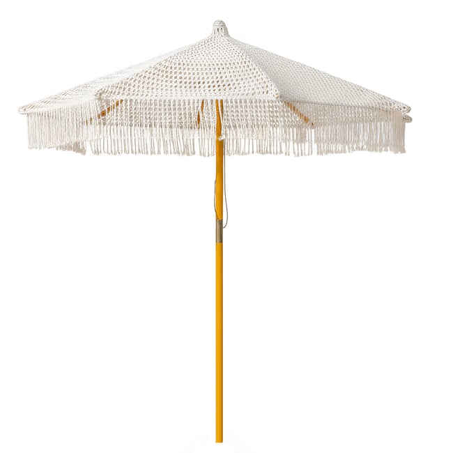 Parasol macramé en polycoton avec toile occultante ecru <span itemprop=