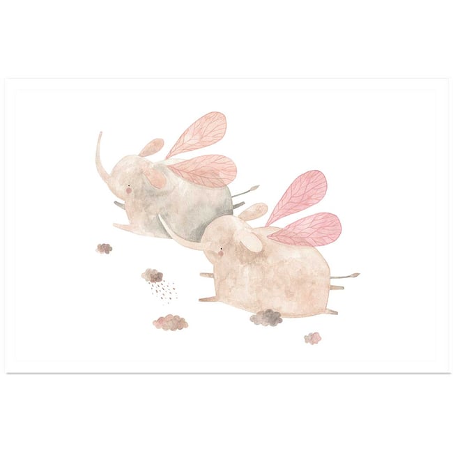 Affiche enfant elephants libellule - HEXOA