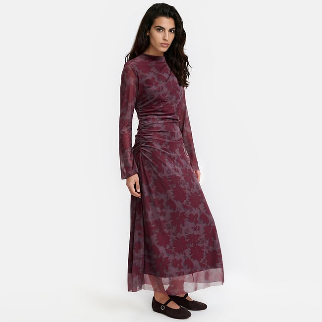 Floral print long sleeve draped maxi dress, printed, LA REDOUTE COLLECTIONS