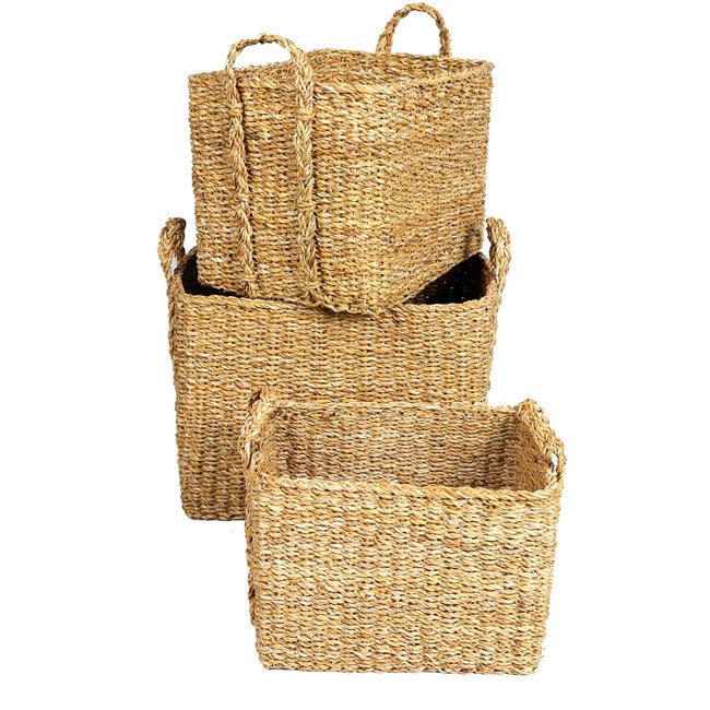 Set de 3 paniers rectangulaires tressés en jacinthe d'eau 45x35x35cm Couleur v002237 <span itemprop=