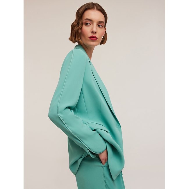Blazer da completo satin con dettagli piping tono su tono green water <span itemprop=