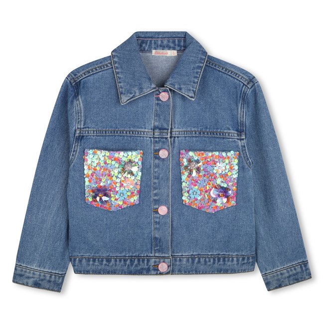 Veste en jean dble stone+brossage <span itemprop=