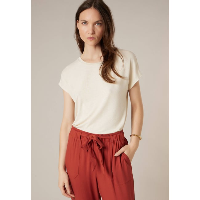T-shirt femme fluide à rayures brillantes LINA off white <span itemprop=