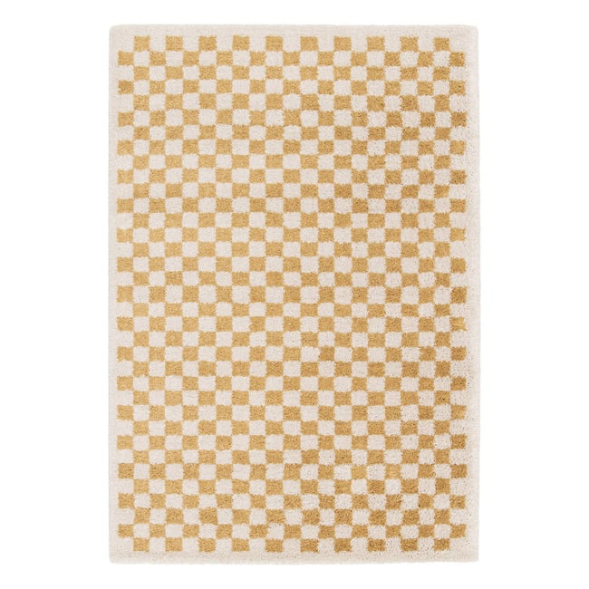Tapis intérieur rectangulaire damier TAYLOR Couleur moutarde / crème <span itemprop=