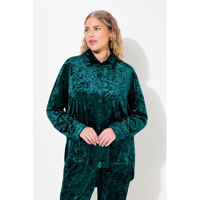 Chemisier en velours, coupe évasée vert sapin <span itemprop=