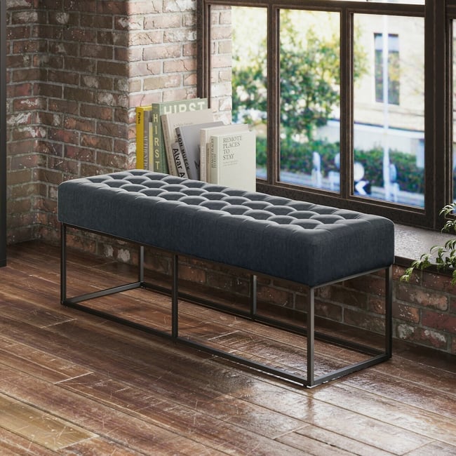 Brogan Button Tufted Chenille Dining Bench (120 cm), steel grey, SO'HOME
