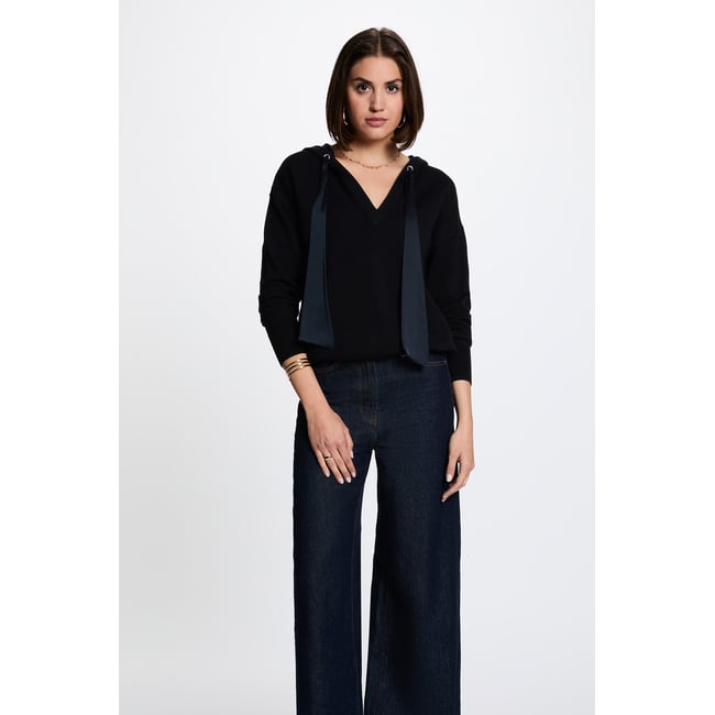 Pull à capuche bleu marine <span itemprop=