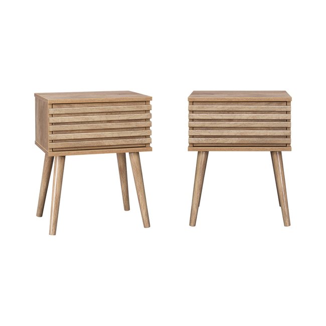 Table de chevet scandinave en décor bois rainuré 1 tiroir (lot de 2) MADERE - SWEEEK