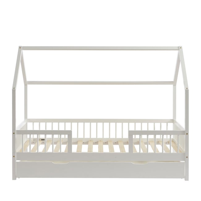 Lit cabane enfant en bois 90x190cm- KABA Couleur blanc <span itemprop=