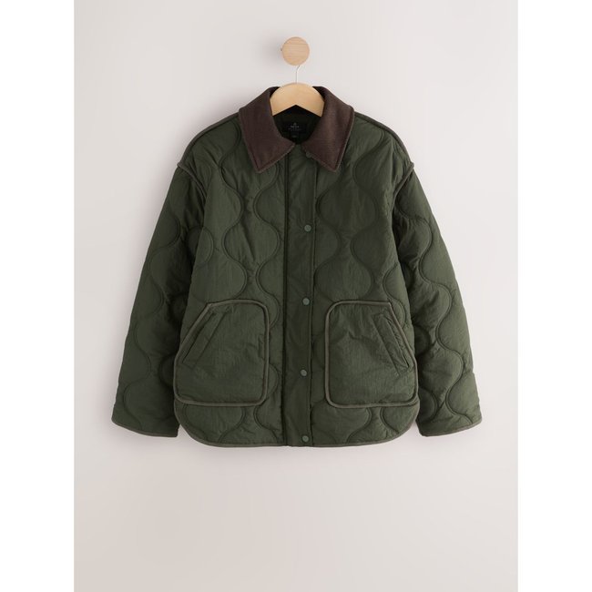 Veste matelassée avec col en velours côtelé vert kaki <span itemprop=