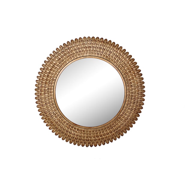 Miroir rond plumes métal 76cm Couleur or <span itemprop=