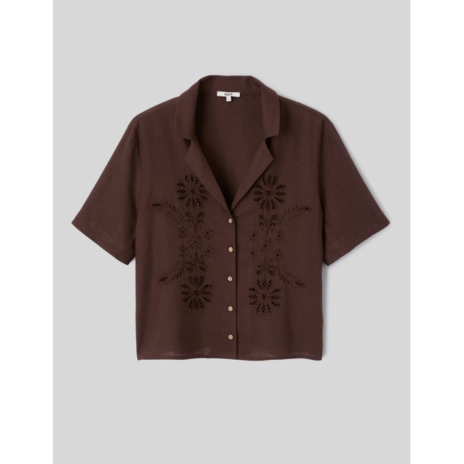 Chemise brodée ajourée marron foncée <span itemprop=