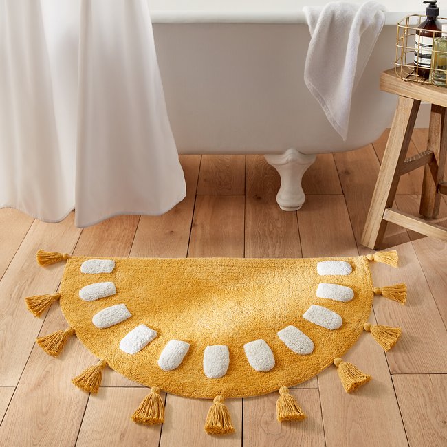 Alessio 100% Recycled Cotton Demilune Tasselled Bath Mat, yellow, LA REDOUTE INTERIEURS