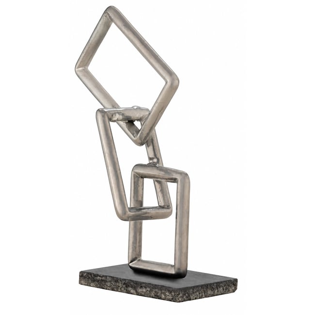 Sculpture abstraite en métal et marbre Couleur nickel et noir <span itemprop=